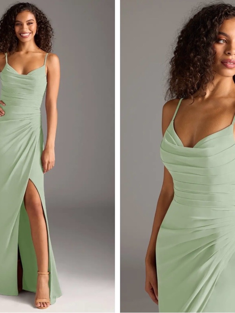 Azazie Dusty Sage Green A4 sz Bridesmaid Dress - Picture 2 of 4